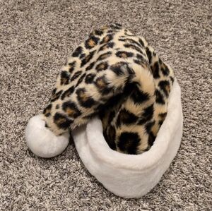 Target Animal Print White Faux Fur Trim Christmas Santa Hat Adult One Size